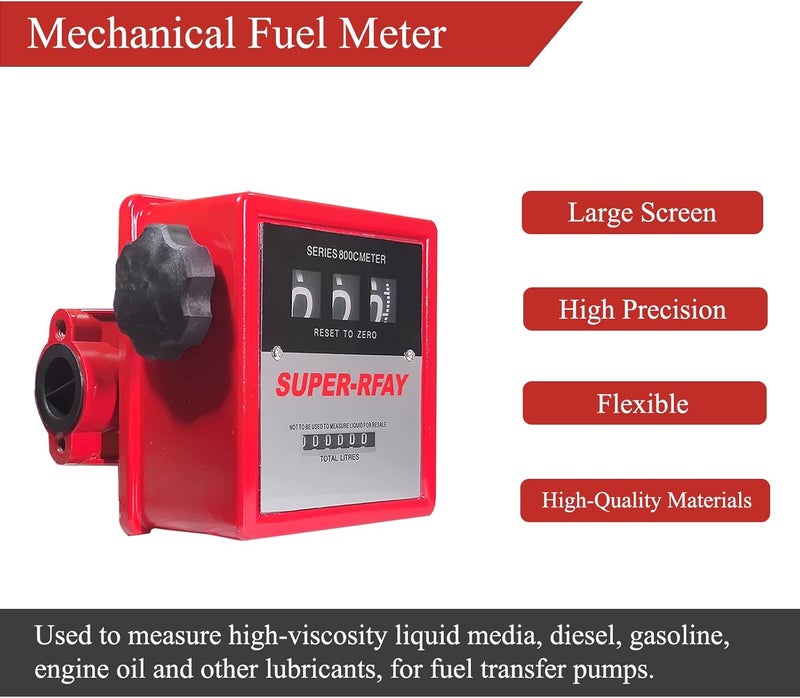 YFIXTOOL 1" Mechanical Fuel Meter 19-75 LPM, 3-Digital Aluminum Diesel Gasoline Flow Liter Meter for Fuel Transfer Pumps - Image 2